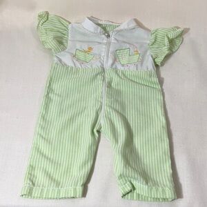 Vintage Green and White Baby Romper 0-3 months